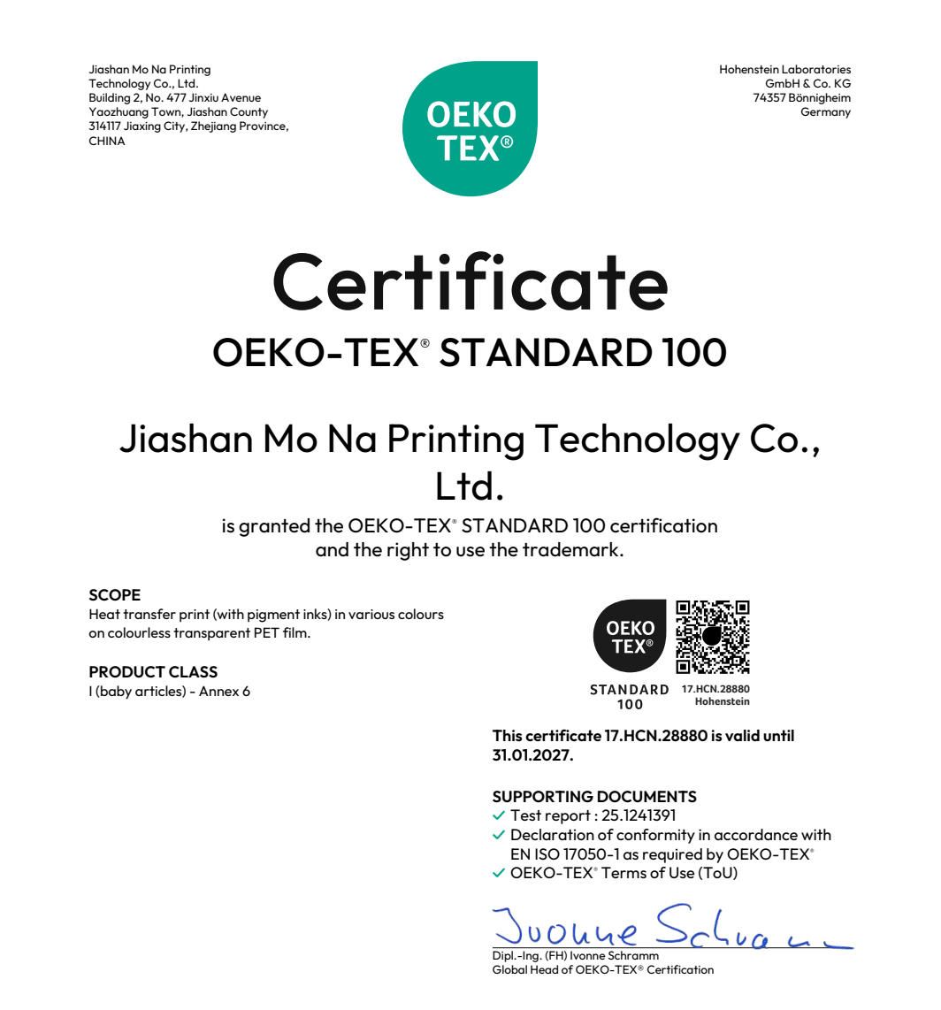 OEKO-TEX Standard 100 certificate